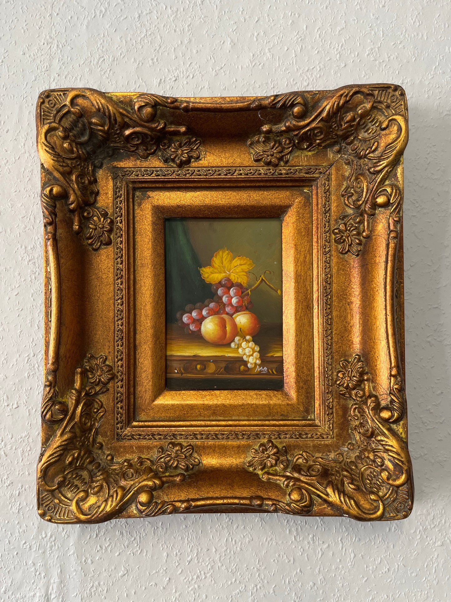 Stillleben mit Früchten – Öl auf Leinwand, Barockrahmen