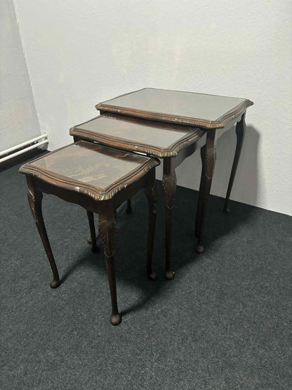 Set antiker Satztische – 3er Nesting Tables, Holz mit Intarsien