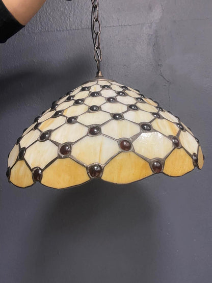 Tiffany Hängelampe mit Wabenmuster und Glassteinen