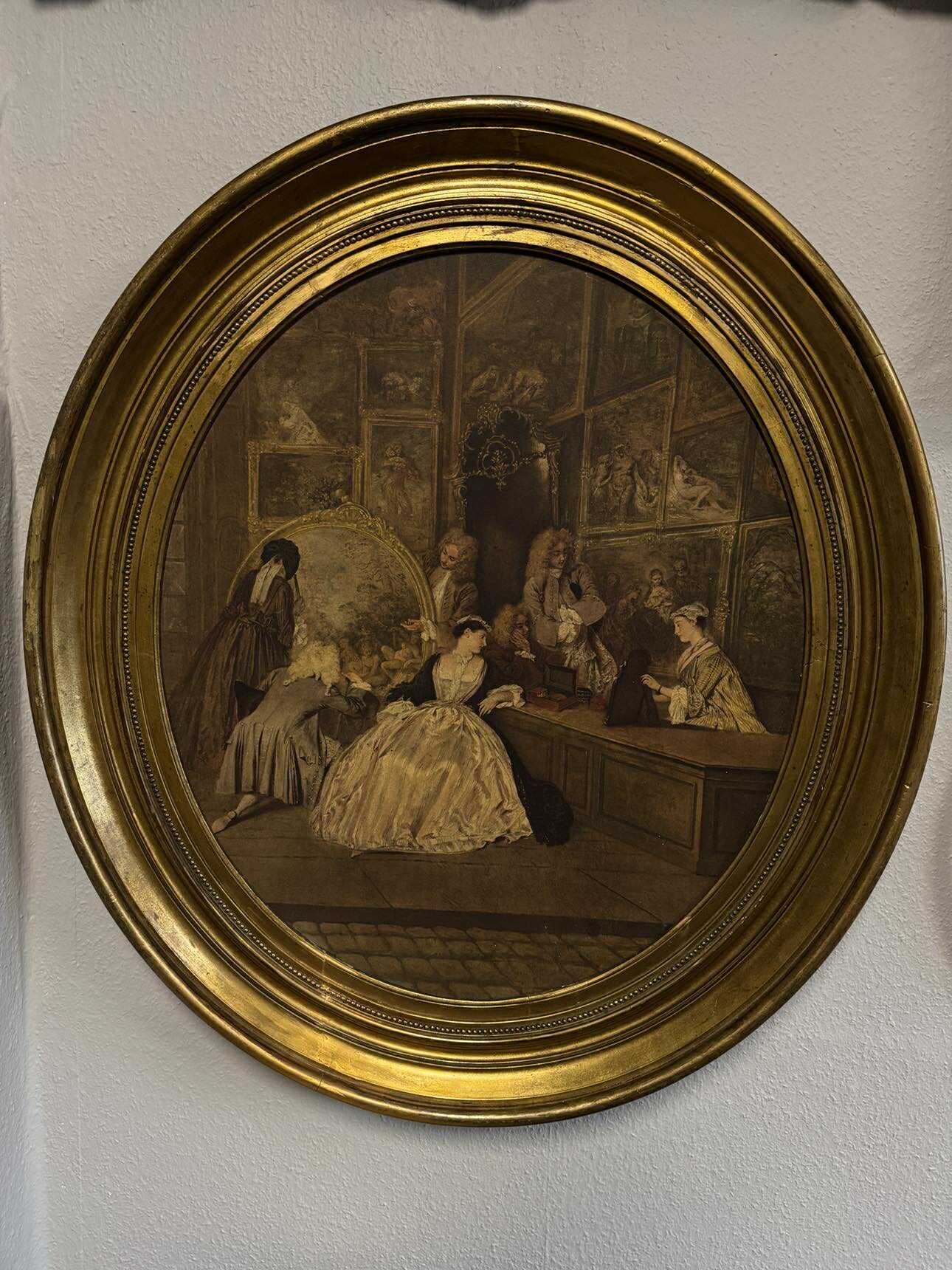 Adlige Gesellschaft im Salon – Öl auf Leinwand, Goldrahmen