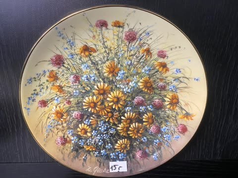 Porzellanteller – Blumenmotiv gelb-blau