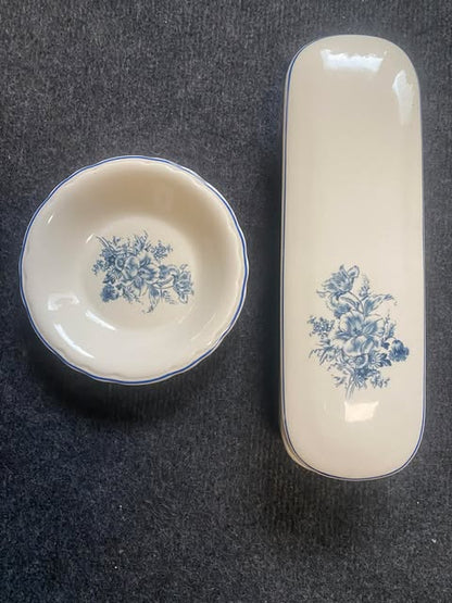 Porzellan Waschset – 5-teilig, blaues Blumenmotiv