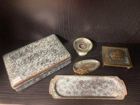 Messing-Schreibtischset mit Patina (5-teilig)