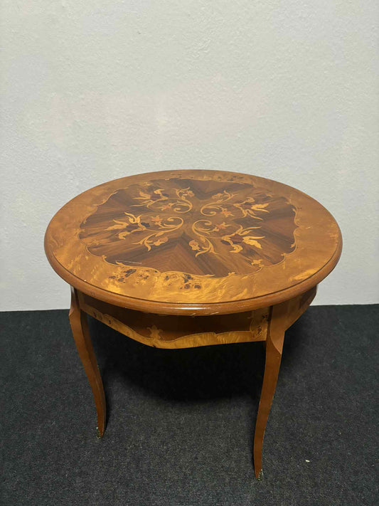 Antiker runder Beistelltisch – Intarsienarbeit, Louis XV Stil