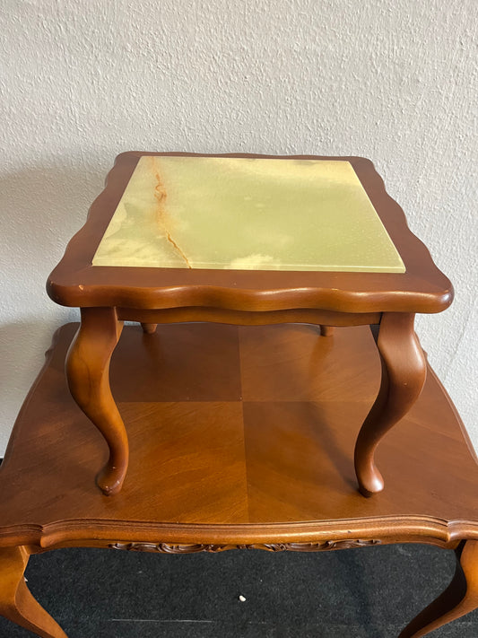 Vintage Beistelltisch mit Onyxplatte und Holzgestell