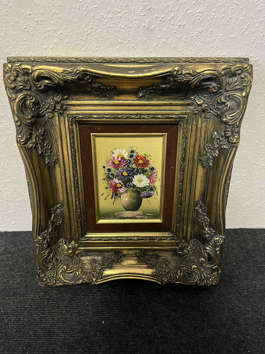 Stillleben mit buntem Blumenstrauß – Öl auf Leinwand, Barockrahmen