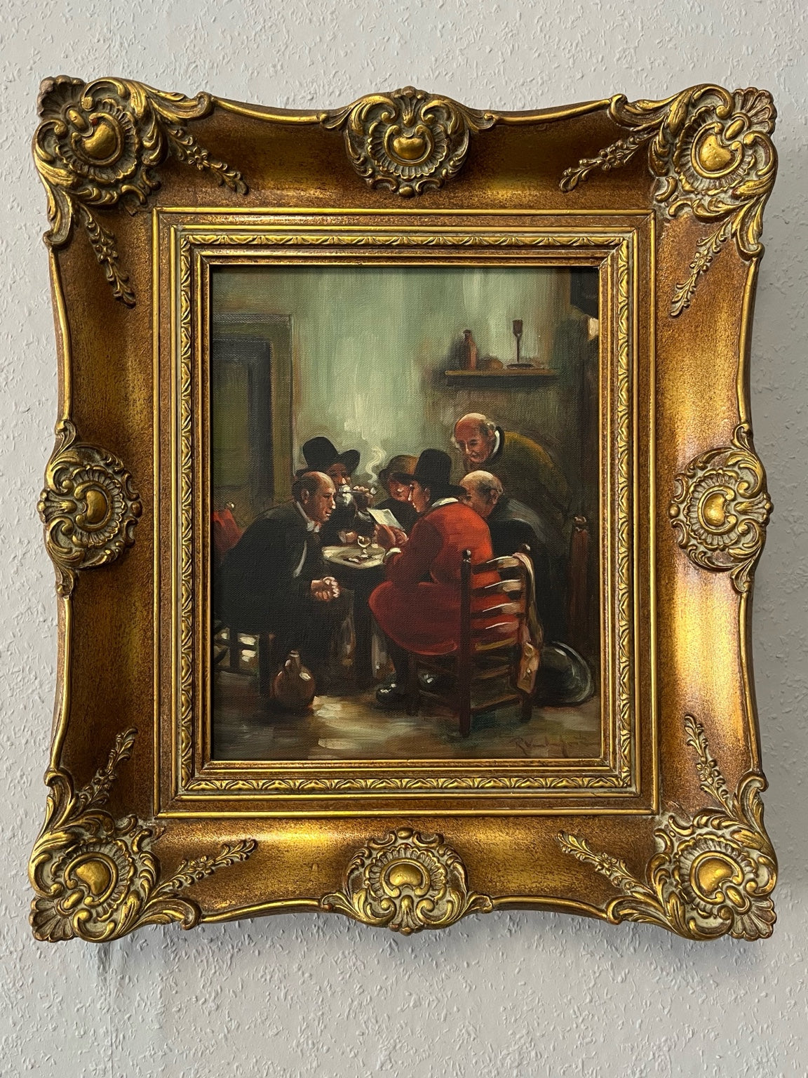 Wirtshausszene – Öl auf Leinwand, Barockrahmen