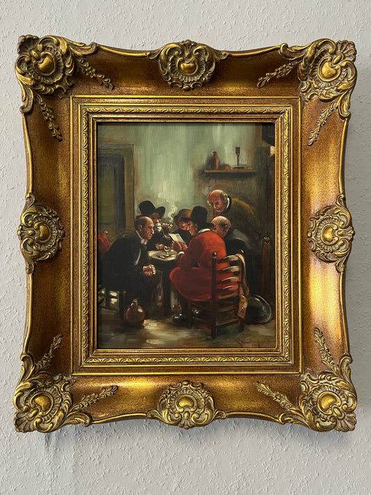 Wirtshausszene – Öl auf Leinwand, Barockrahmen