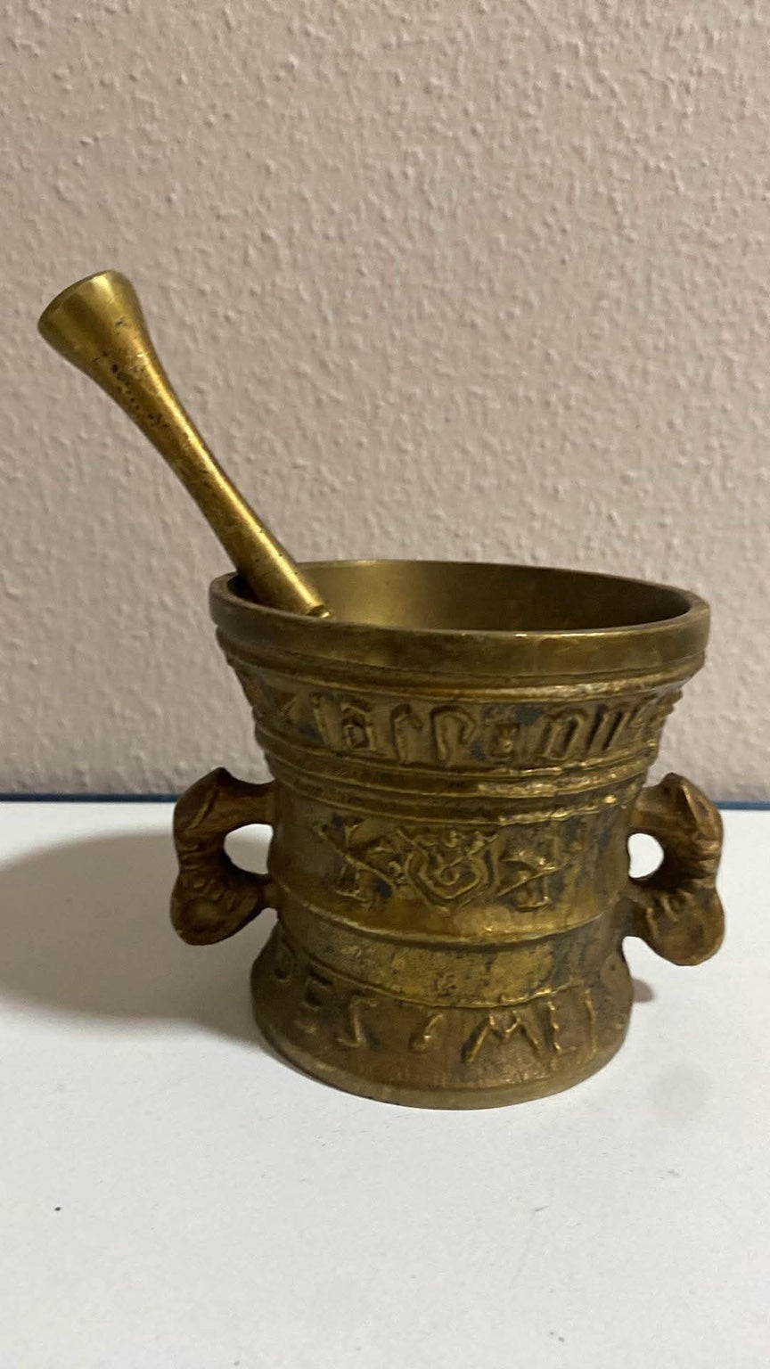 Antiker Messing-Mörser mit Stößel