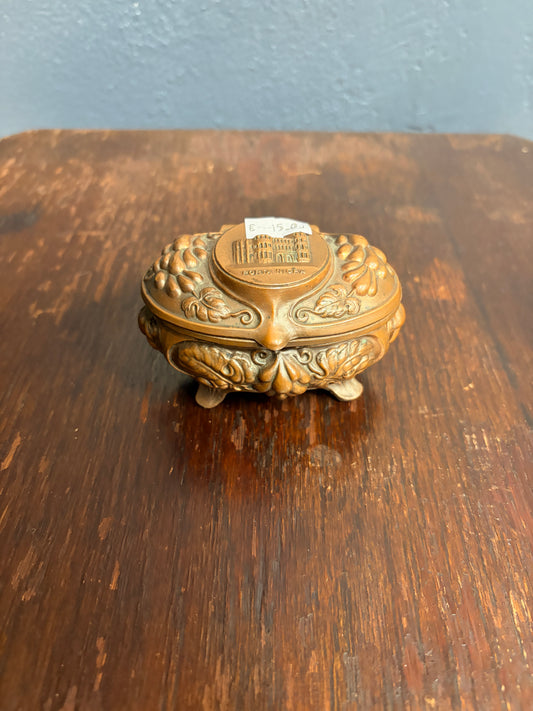 Antike Schmuckdose aus Metall mit Porta-Nigra-Relief