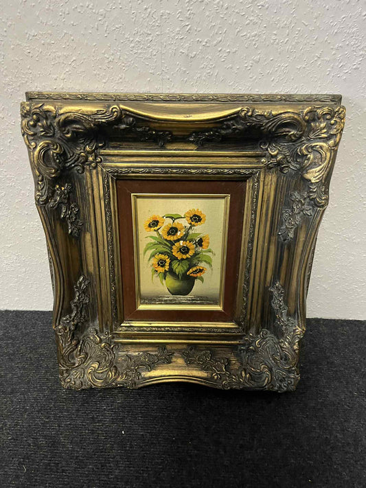 Stillleben mit Sonnenblumen – Öl auf Leinwand, Barockrahmen